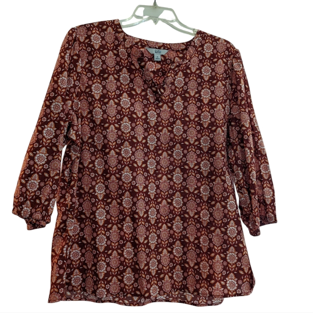 NWT Croft And Barrow Women's Floral Patterned Top - Burgundy